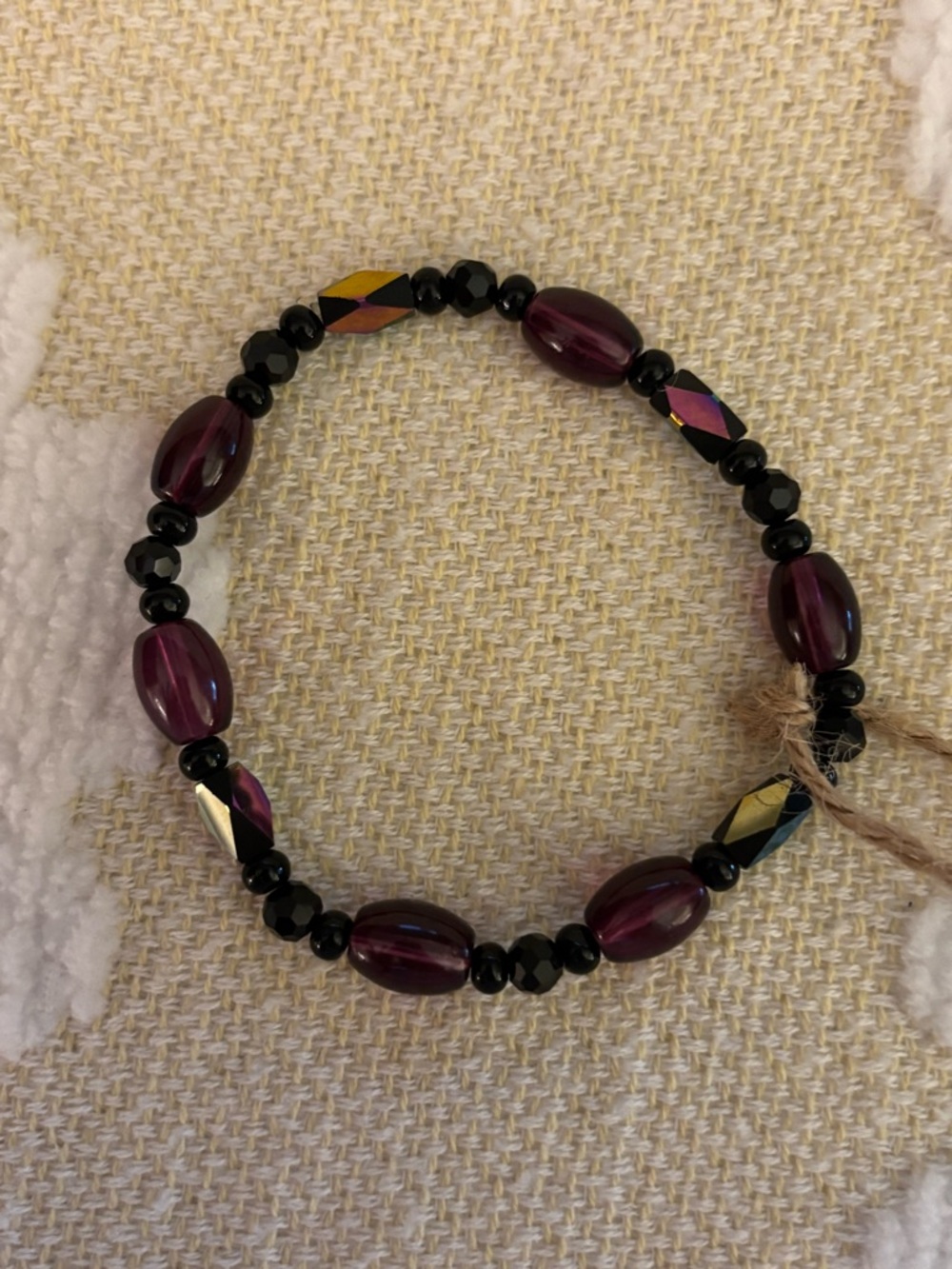 Elegant Black and Deep Purple Beaded Stretch Bracelet